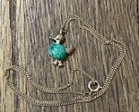 Vintage Amway 1980 Green Cabochon Duck Gold Tone Pendant Necklace 15 inch - $13.86