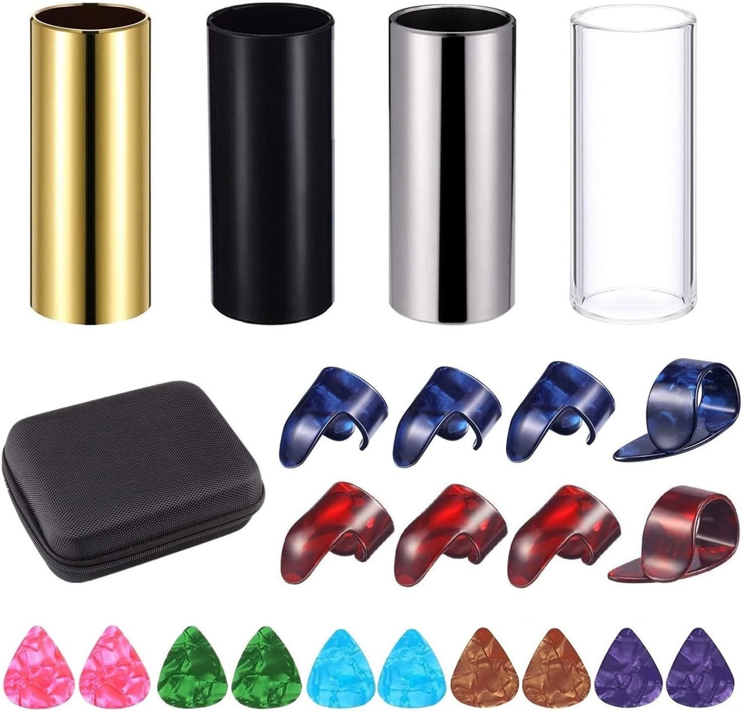 4 Pieces Medium Guitar Slide (3 Colors Steel Glides, 1 Pieces Glass Slide), - $31.99