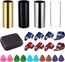 4 Pieces Medium Guitar Slide (3 Colors Steel Glides, 1 Pieces Glass Slide), - £33.64 GBP