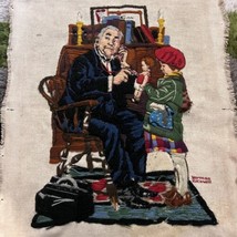 Vintage Completed Crewel Embroidery Norman Rockwell “Dr. and the Doll” *Flaws* - £5.62 GBP