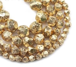 Faceted Round 14 Gold Color Hematite Beads Natural Stone Spacer Loose Bead For J - £5.58 GBP+