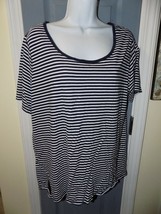 LRL Lauren Jeans Co. Navy Blue/White Stripe Short Sleeve Shirt Size 1X Women&#39;s - £15.98 GBP