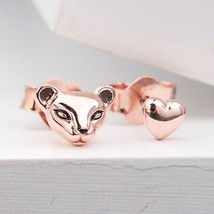 Rose Gold  Rose™  Lion Princess and Heart Stud Earrings  - £12.57 GBP