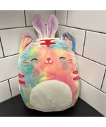 Squishmallow 8&quot; Exclusive Plush Pillow Cat Easter Bunny Ears Tie Dye EUC - £11.00 GBP