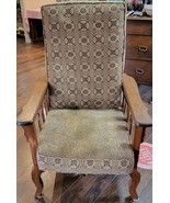 Antique Vtg Oak Upholstered (Original Horsehair Stuffing) Morris Chair R... - $424.71