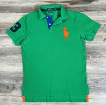 Ralph Lauren Polo Shirt Mens Large Big Pony Logo #3 Green Orange Blu Custom Fit  - $48.50