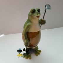 Toad Frog Gardener Statue Figurine Rake Flowers Pot 9&quot; Tall Standing Upright - £17.26 GBP