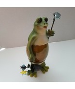 Toad Frog Gardener Statue Figurine Rake Flowers Pot 9&quot; Tall Standing Upr... - £17.54 GBP
