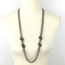 GERARD YOSCA vintage gray rhinestone necklace - signed chunky pewter-fin... - $23.00
