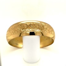 Vtg Gold Plated Signed Sterling Beau Repousse Carve Floral Cuff Bracelet 6 1/4 - £50.61 GBP