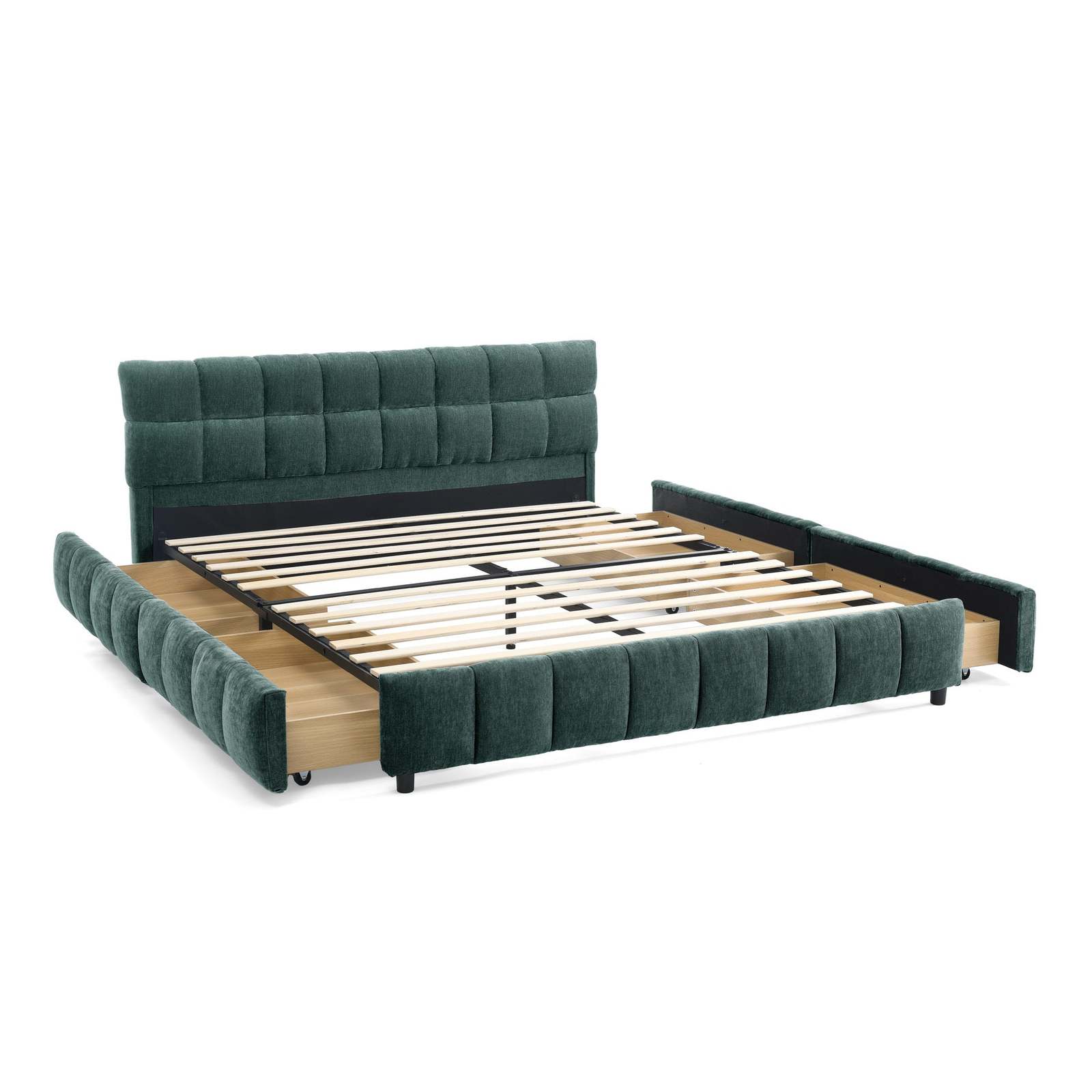 Modern Green Queen Upholstered Bed w/ Storage Drawer, Chenille Fabric Item image 11