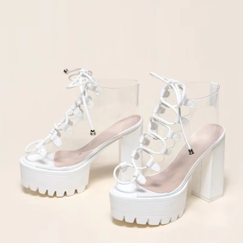 Transparent PVC Green Platform Boots Women Fashion High Quality Roma Strappy  H - £191.17 GBP
