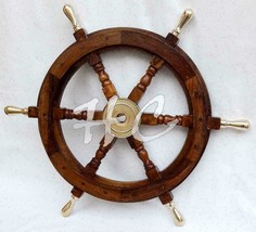 Handmade 18 Inch Wood and brass Ship wheel Boat Steering Nautical Ship wheel - £90.54 GBP