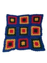 Afghan Crochet Square Blue Gold Red Blanket Throw Grandmacore Granny 37”x 37” - £15.78 GBP