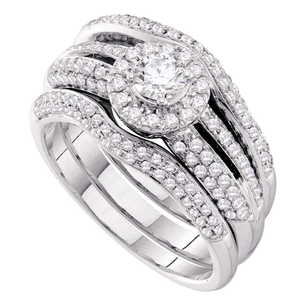 14k White Gold Round Diamond Bridal Wedding Engagement Ring Band Set 1.00 Ctw - $2,100.00