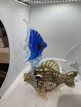 Lot of 3 Vintage Art Glass Tropical Fish Paperweight Cobalt Blue and Brown - £31.15 GBP