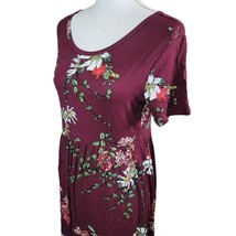 Long Floral Dress Pockets Red Maroon Bergundy Flowers Womens Large Floor Length - £21.76 GBP