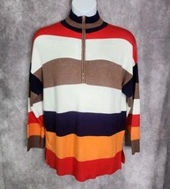 Women&#39;s Striped Sweater Pullover 1/2 Zip Mock Neck Size Large Wiholl Col... - $22.99