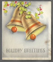 VINTAGE 1940s WWII ERA Christmas Holiday Greeting Card Art Deco BELLS &amp; ... - $14.83