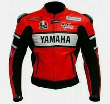 Men Yamaha Red Handmade Motorcycle Racing Leather Jacket Genuine Cowhide... - $170.00