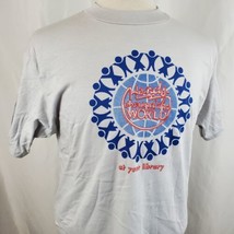 Vintage Around the World at Library T-Shirt XL Single Stitch Hanes 50/50 USA - £17.17 GBP