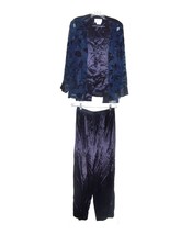 Donna Ricco Midnight Blue Satin Pants Set Cami Top w/attached Jacket Top Sz 12  - £59.35 GBP