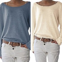 Slouchy Off Shoulder Casual Sweater - £18.81 GBP