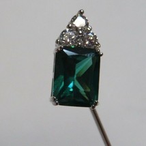 Gold Coast Platinum Plated Simulated Rectangle Emerald W/STONES Lapel Pin - £5.56 GBP
