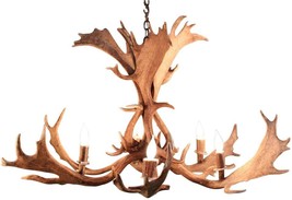 Chandelier 6-Light Sunbleached Bleached Genuine Fallow Antler Concealed Wiring - £4,507.56 GBP