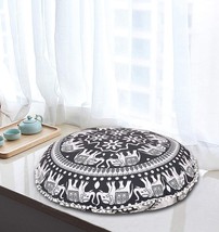 Black White Pillow Cover Elephant Mandala Meditation Cushion Seating Throw Cover - £11.77 GBP