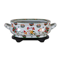 Beautiful Floral and Bird Motif Porcelain Foot Bath Flower Pot with Stand - $272.24