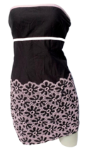 Cynthia Steffe Dress Sz S Strapless Mini Empire Waist Black Pink Eyelet Border - £13.62 GBP