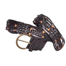 Women&#39;s Black with Brown Beads Braided Belt About 49 inches long - $12.59
