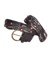 Women&#39;s Black with Brown Beads Braided Belt About 49 inches long - $12.59