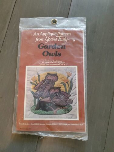 1979 Garden Owls Applique Quilt Pattern Yours Truly 12" x 12" No. 3031 Uncut - $9.49