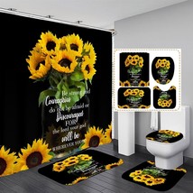 4pcs Shower Curtain Sets with Rugs Sunflower Bathroom Set Decor Inspirational Qu - £34.87 GBP