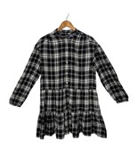 GAP Plaid Tiered Mini Dress Womens L Black White Flannel Long Sleeve Cot... - $16.92