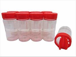 Large 8 OZ Clear Plastic Spice Container Bottle Jar With Red Cap- Set of... - £11.04 GBP