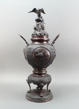 Monumental Antique Japanese Bronze Censer Koro Incense Burner Eagle Dragon - £751.35 GBP