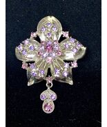 Vintage Silver Tone Flower Faux Amethyst Rhinestones Purple Brooch Pin D... - €18,94 EUR