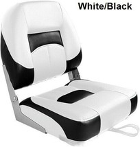 Boat Seat Folding Low Back White &amp; Black UV Treated Premium Marine Grade Vinyl - £61.50 GBP