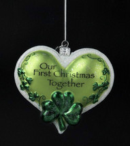 Kurt Adler Noble Gems Glass Our First Christmas Together Shamrock Heart Ornament - £10.28 GBP