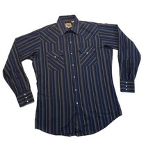Ely Cattleman Pearl Snap Shirt Navy Blue Stripes Medium Long Sleeve Western  - £10.83 GBP