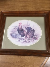 Vintage Home Interior Rooster Hen And Chicks Framed Picture - $35.00