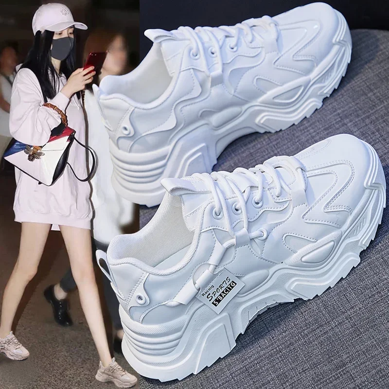 Casual Luxury Design Women Shoes Ladies Light Running Sneakers Lace-up White Sho - £77.35 GBP