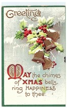 HAPPY NEW YEAR Vintage Postcard Poem Bells and Holly, Winter Scene, Greetings - £5.39 GBP