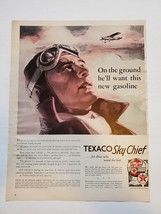 1939 Texaco Sky Chief Vintage Print Ad Fighter Pilot Plane In Sky - $17.50