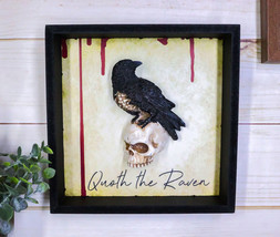 Quoth The Raven Edgar Poe Nevermore Black Crow On Skull Wall Decor Picture Frame - £24.08 GBP