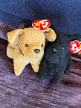 Lot of TY Black Plush SCOTTY &amp; Light &amp; Dark Brown TUFFY Puppy Dog Stuffed Animal - £7.55 GBP
