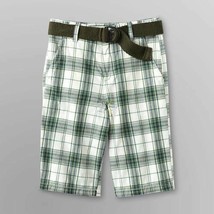 Boys Shorts Route 66 Adjustable Waist Belted Green Plaid Flat Front-size 8 - £9.49 GBP
